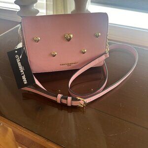 New With Tags - Karl Lagerfeld Connie Pink Crossbody Bag w/Gold Hearts